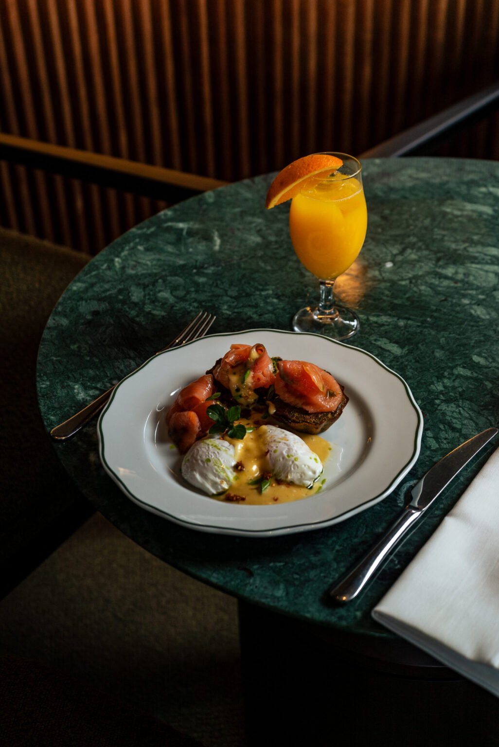 F&B product photography of Vince Miklos, Smoked Salmon toast with fresh orange juice